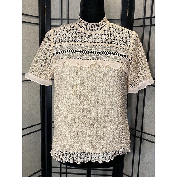 Zara Tops - Zara Woman Crochet Top Size M Beautiful Neutral Cream Color Short Sleeve Details